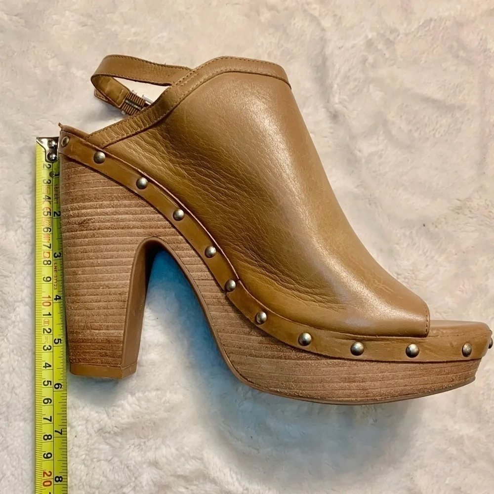 Jessica Simpson Pumps Sz 9.5 Daine Leather Tan Camel Open-Toe High Heels Straps